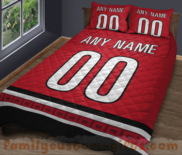Custom Quilt Sets Carolina Jersey Personalized Ice Hockey Premium Quilt Bedding for Men Women